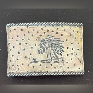 Vintage Silver Belt Buckle, Native Chief Motif by Clint Orms for J.W. Cooper